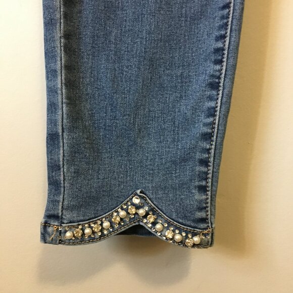 B.S. Jeans Blue Denim Ankle Jeans With Rhinestones + Pearls - Picture 5 of 16